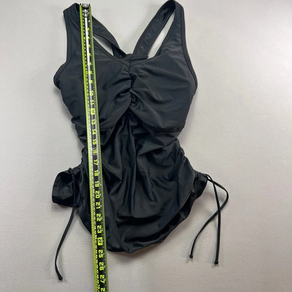 UV Skinz Tankini Top Womens 2XL Black Stretch Ruched Wide Strap UPF 50+ Swimwear
